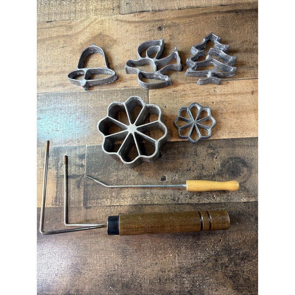 Scandinavian Rosette & Timbale Iron Pastry Mold Set 7 Pieces Total Vintage *Read